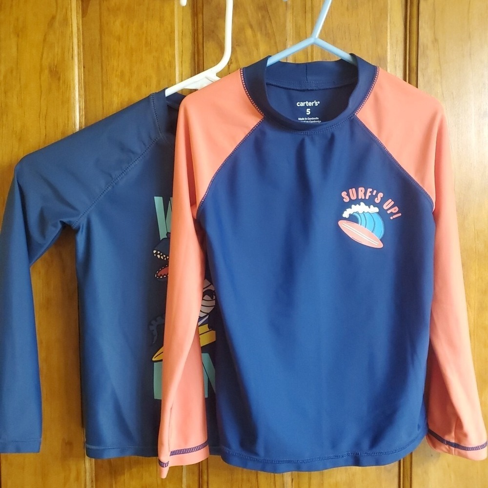 Carter's OshKosh 5T Rash Guard Lot Boys Blue Orange Surf Dinosaur Swim Shirts